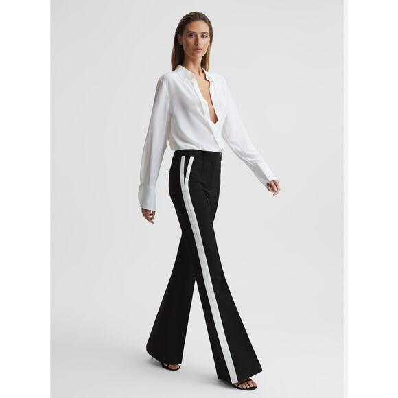 Reiss Side Stripe Black White Flared Pant Sleek Minimalism Athleisure - 4R - Picture 2 of 7